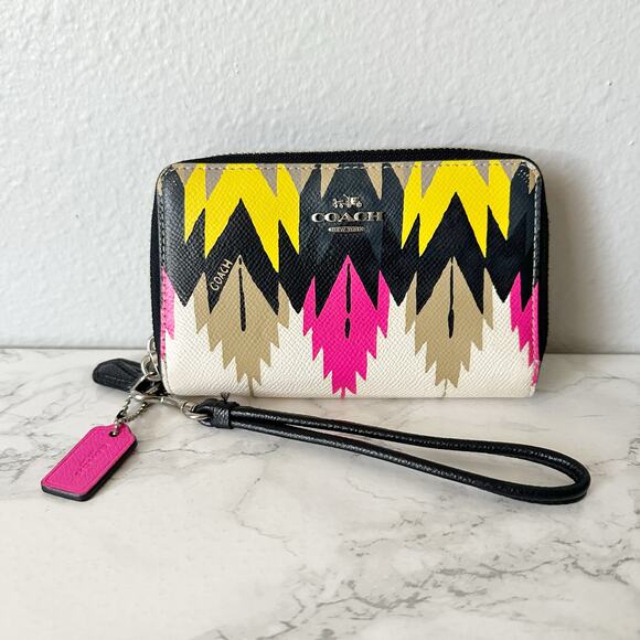 Coach Multicolor Zigzag Zip Wristlet - Yellow, Pink, Black, Tan, White - Picture 2 of 14